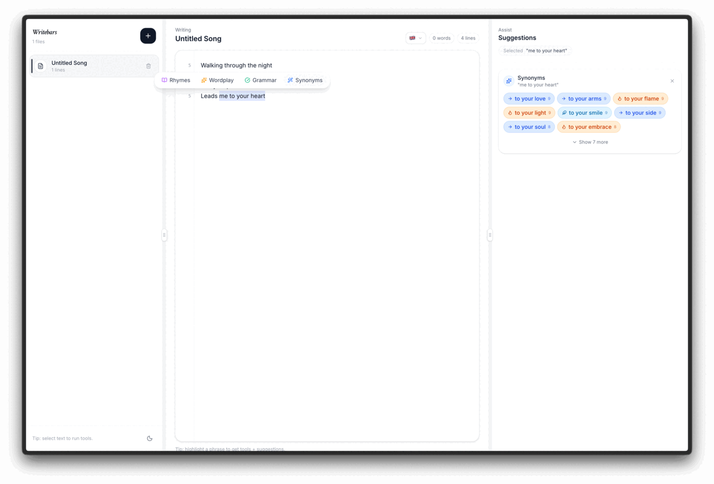 WriteBars app screenshot